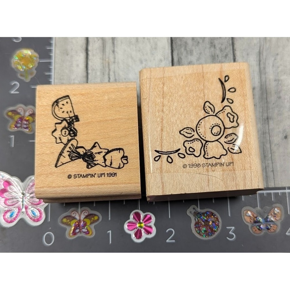Stampin' Up! Country Flower Heart Lot of 2 Rubber Stamp Wood #M54